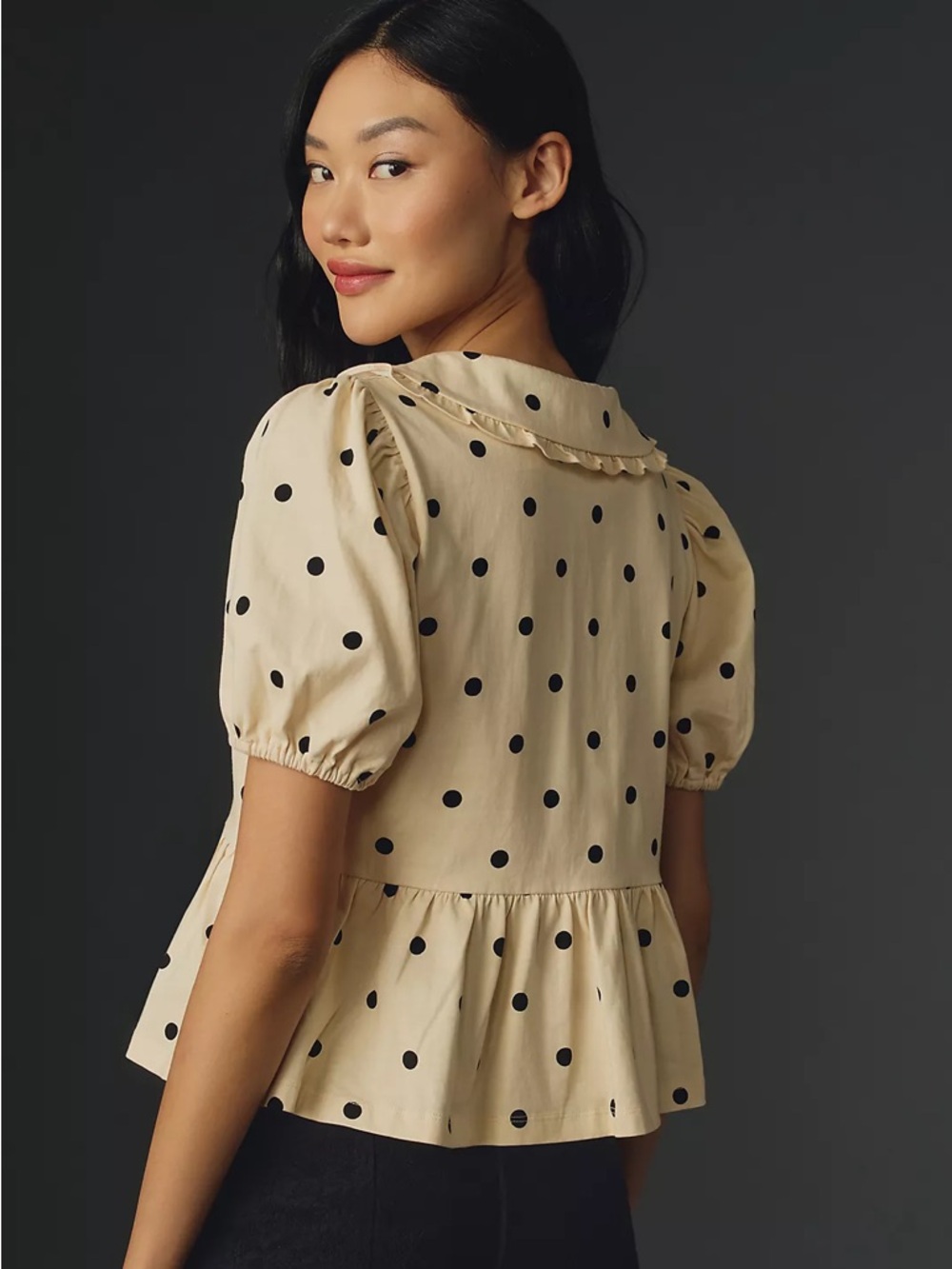 Anthropologie Porridge Polka Dot Gwen Puff Sleeve Peplum Top Dainty Babydoll XS - Picture 2 of 9